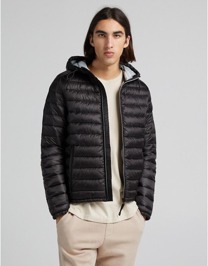 Bershka Quilted Hooded Jacket In Black