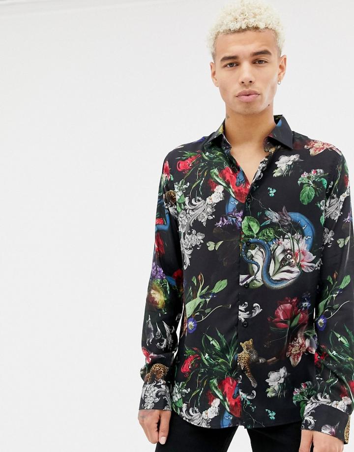 Criminal Damage Shirt In Black With Animal Print - Black