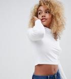 Asos Design Petite Turtleneck Crop Top With Long Sleeve In White - White