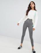 Bershka Button Top Leggings In Check - Gray