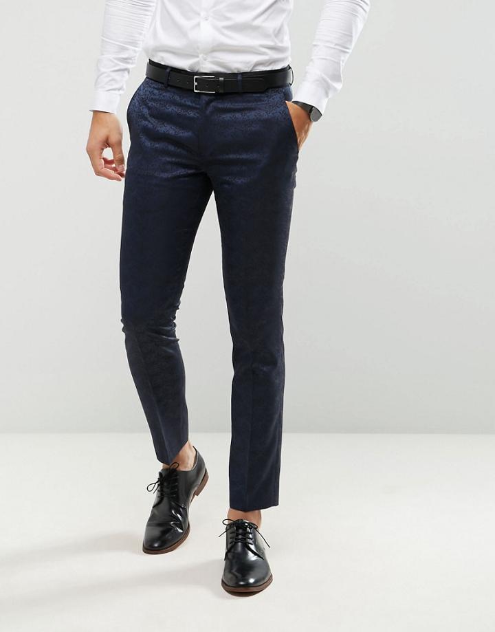 Farah Skinny Tuxedo Suit Pants In Jacquard-navy