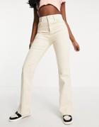 Stradivarius Slim Flare Jeans With Split Detail In Ecru-white