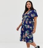 Influence Plus Button Through Midi Dress In Tropical Floral Print-orange