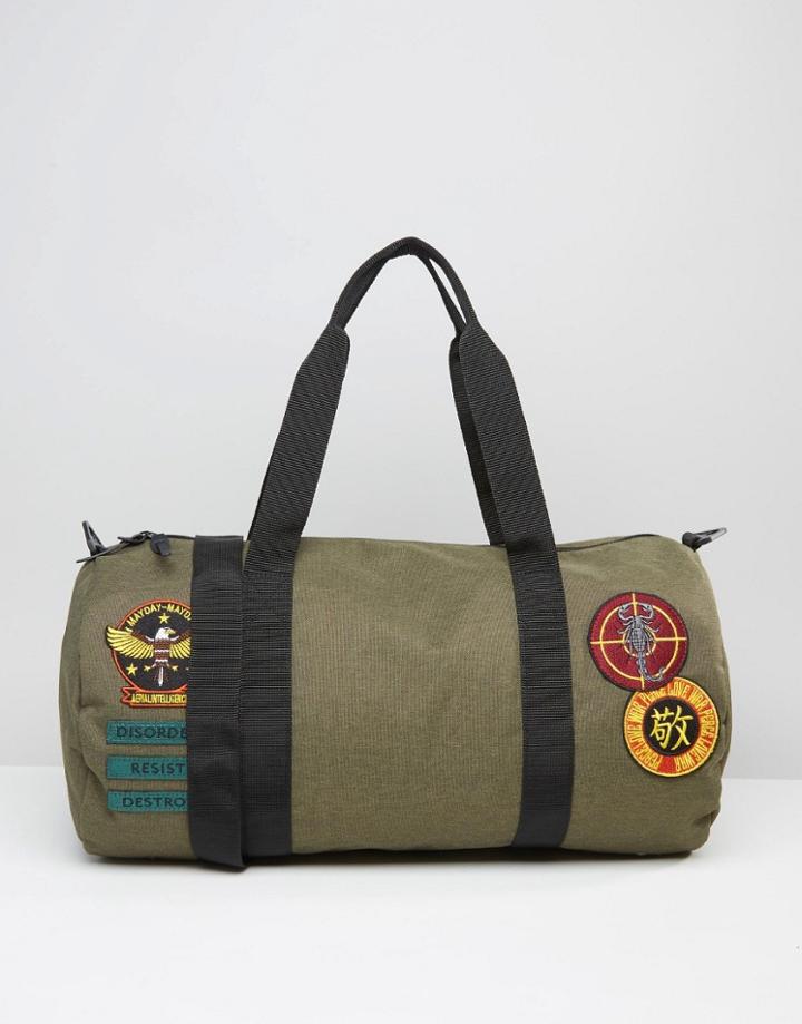 Asos Barrel Bag In Khaki With Patches - Green
