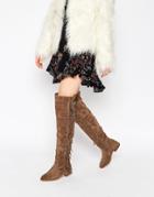 Truffle Collection Orla Fringe Over The Knee Boots - Taupe Suedette