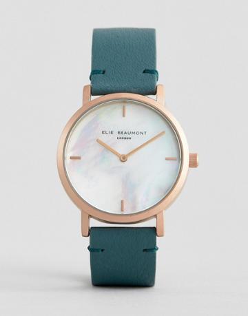 Elie Beaumont Watch With Gold Case And Leather Strap - Blue