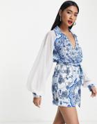 Asos Design Chiffon Shirt Romper In Paisley Print-multi