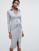 Lavish Alice Cotton Shirt Dress With Tie Waist - Gray