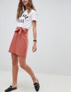 Asos Design Tailored Mini Skirt With Obi Tie-orange