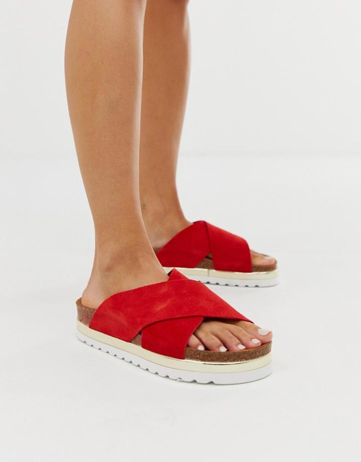 Vero Moda Leather Cross Strap Sandals - Red