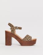 Glamorous Leopard Wood Effect Platform Sandals-multi