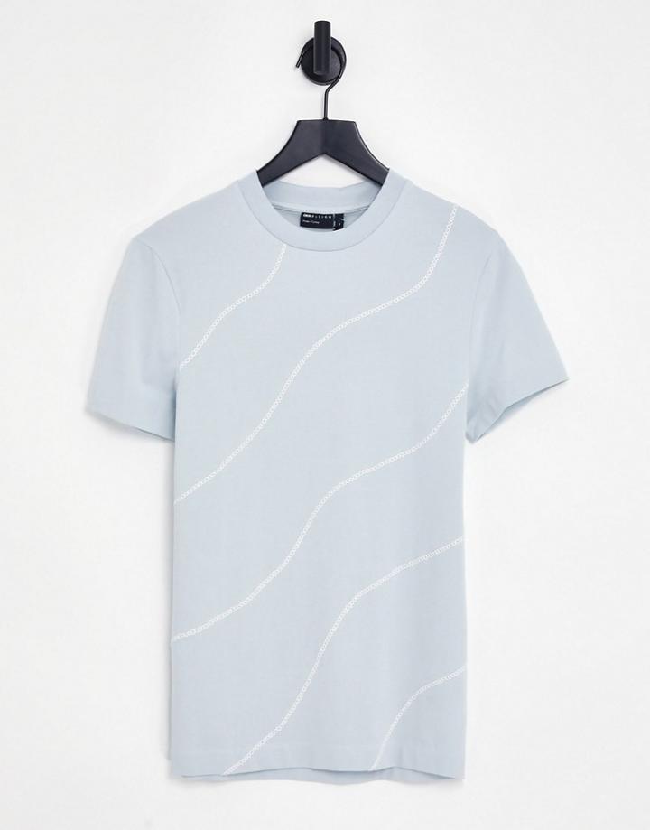 Asos Design Muscle Fit T-shirt In Light Blue With Contrast Stitching