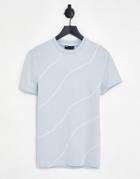 Asos Design Muscle Fit T-shirt In Light Blue With Contrast Stitching
