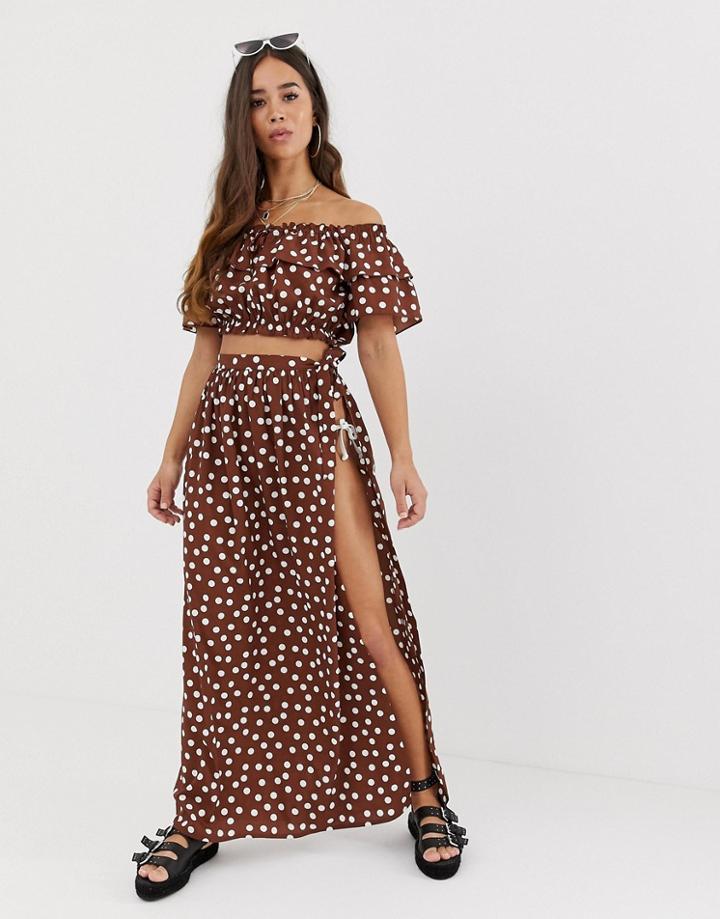 Asos Design Tie Waist Beach Two-piece Skirt In Polka Dot - Multi