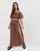 Asos Design Tie Waist Beach Two-piece Skirt In Polka Dot - Multi
