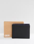 Asos Leather Wallet In Black With Internal Navy Coin Pocket - Black