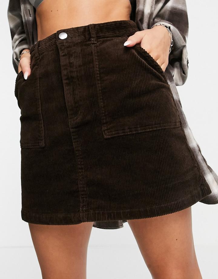 Monki Button Front Skirt In Brown