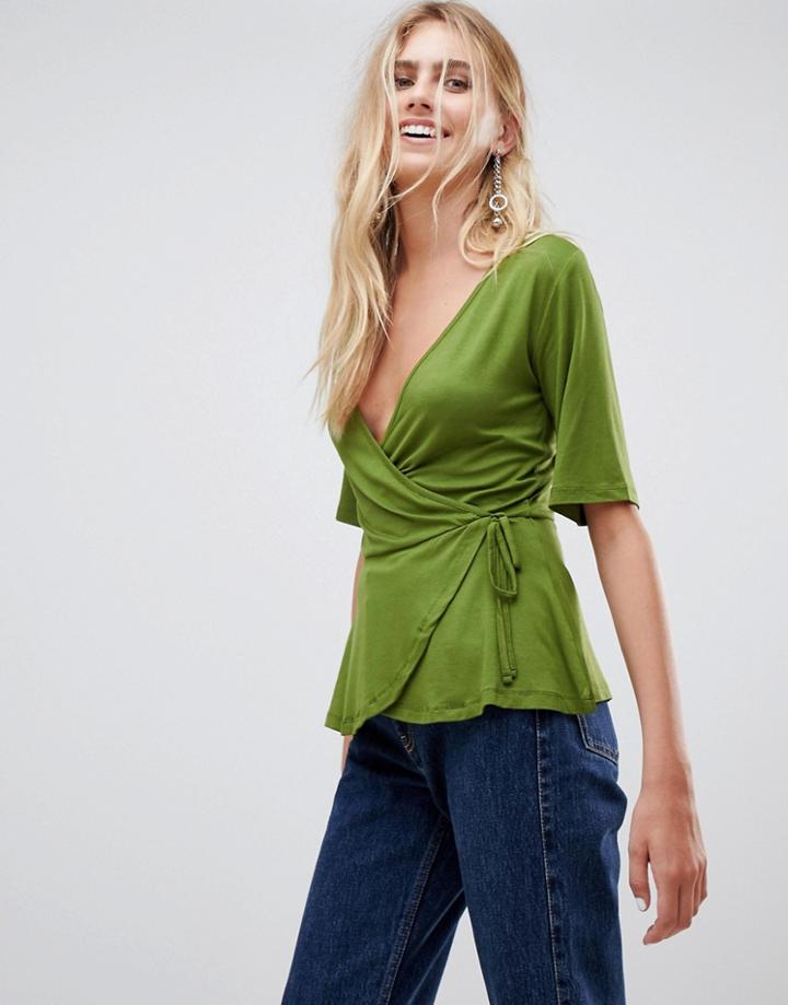 Pieces Rikke Wrap Top - Green