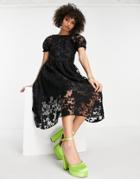 Topshop Premium Textured Midi Dress In Black