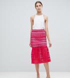Asos Design Tall Premium Occasion Lace Pep Hem Midi Skirt Two-piece-pink