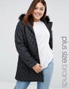 New Look Quilted Jacket With Faux Fur Hood - Black