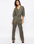 Pepe Jeans Donny Wrap Front Belted Jumpsuit - 706washed Army