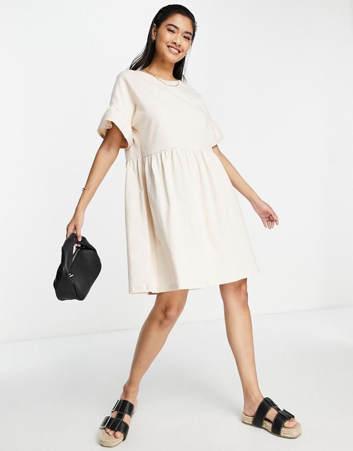 River Island Frill Smock Mini Dress In Light Beige-neutral