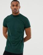 Asos Design Crew Neck T-shirt With Roll Sleeve & Turtleneck In Green - Green