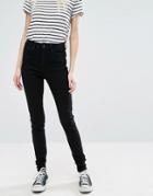Only High Waist 7/8 Skinny Jeans With Ankle Zip In Black Wash - Black