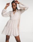 Asos Design Shirred Neck Tiered Mini Smock Dress In Texture-multi