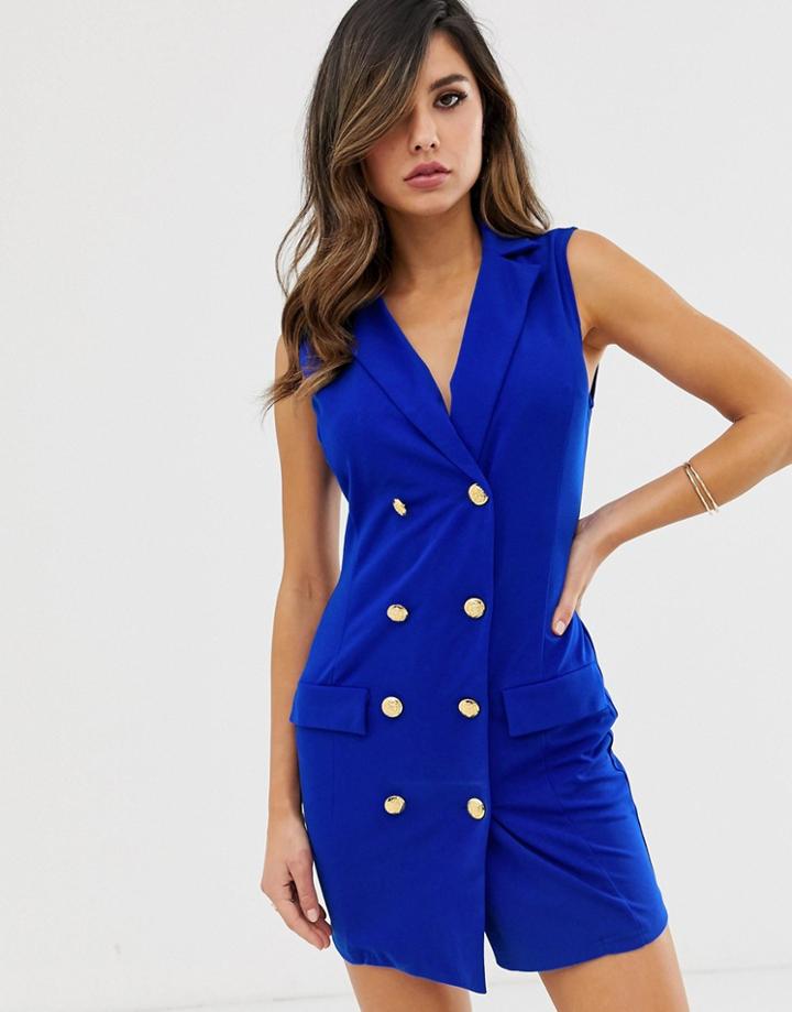 Ax Paris Tailored Button Front Dress-blue