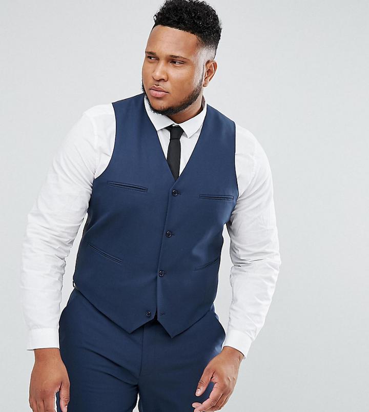 Asos Plus Slim Suit Vest In Mid Blue - Blue