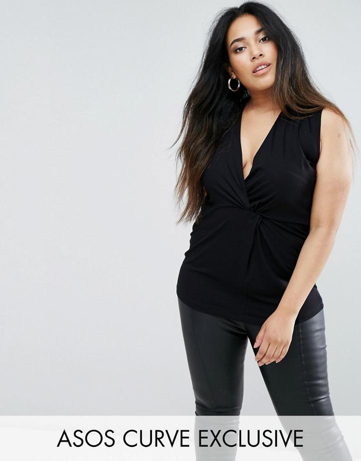 Asos Curve Longline Top With Twist Front - Black