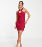 Vesper Petite Circle Detail Halterneck Body-conscious Dress In Raspberry-purple