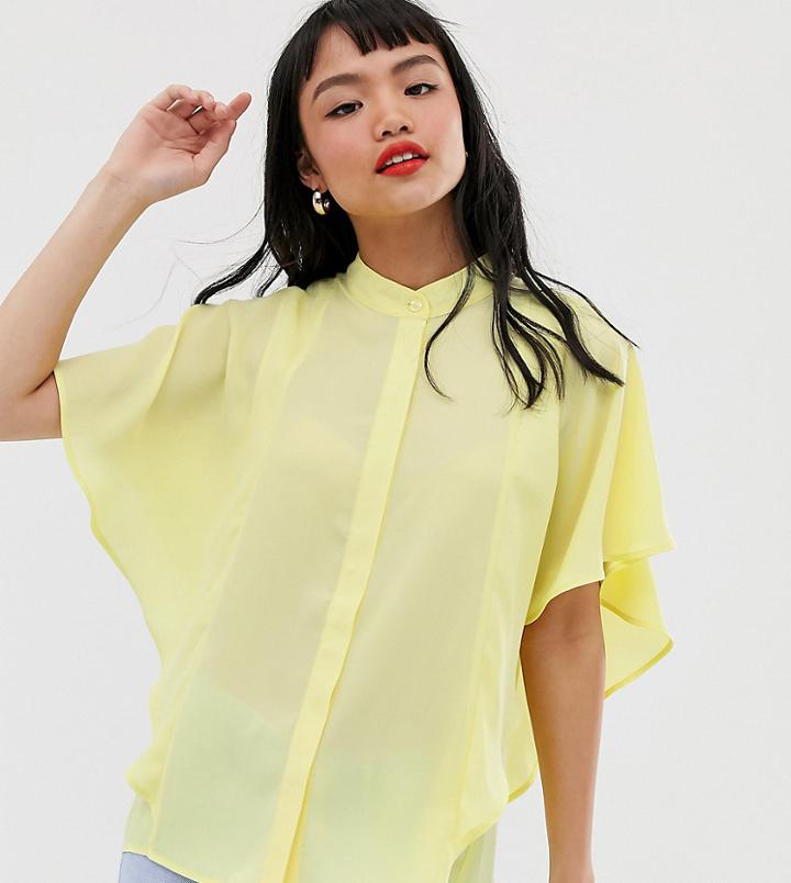 Asos Design Petite Sleeveless Soft Shirt With Ruffle Detail-yellow
