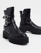 Lamoda Chunky Flat Boots With Double Buckle In Black