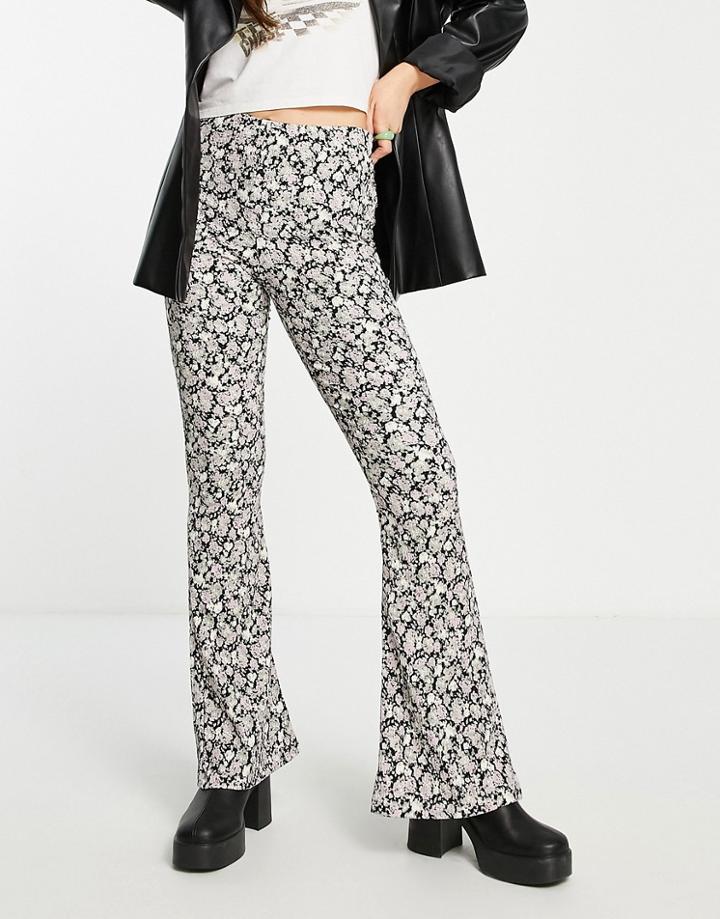 Topshop Crinkle Flared Pants In Floral Print-multi