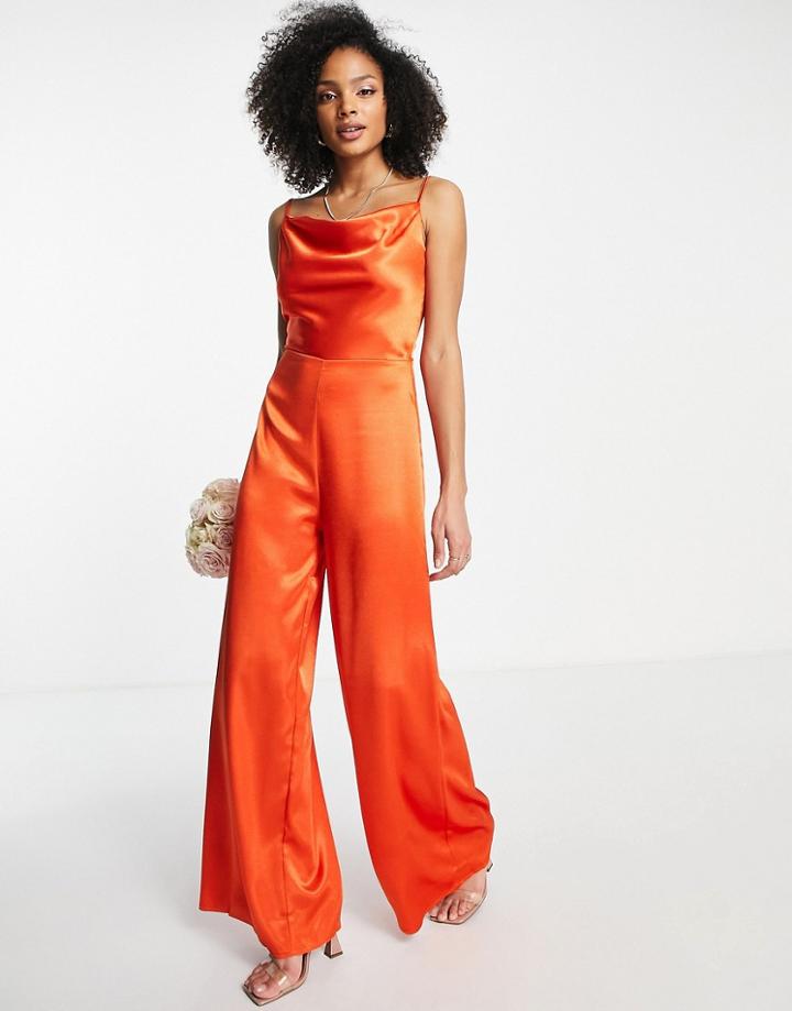 Little Mistress Bridesmaid Jumpsuit In Sunset Orange