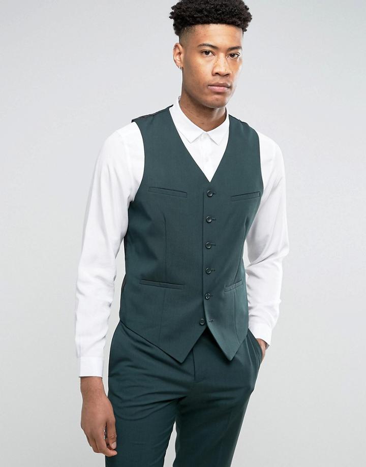 Asos Tall Slim Suit Vest In Green - Green