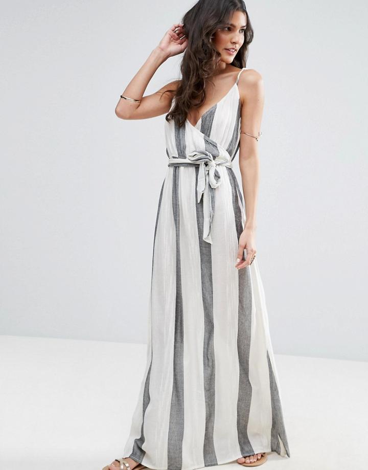 Asos Maxi Beach Dress In Natural Fibre Stripe - Multi