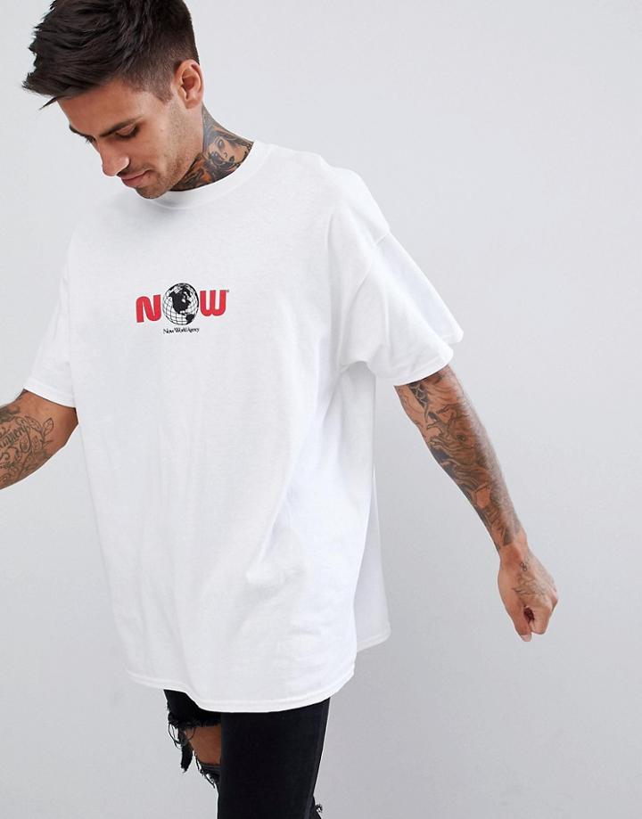 Boohooman Oversized T-shirt With Now Print In White - White