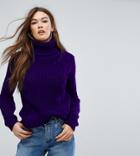 Boohoo Roll Neck Cable Knit Sweater - Purple