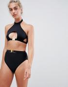 New Look Hardwear Detail High Waist Bikini Bottom - Black