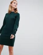 Brave Soul Grungy Round Neck Sweater Dress - Green