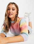 Miss Selfridge Rainbow Ombre Puff Sweater-multi