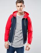 Hollister Hooded Windbreaker Stretch Raglan Contrast Sleeves In Navy/red - Navy