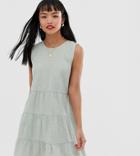 Asos Design Petite Sleeveless Tiered Mini Smock Dress In Seersucker-green
