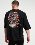 Asos Design Oversized T-shirt In Black Organic Cotton With Snake Back Print