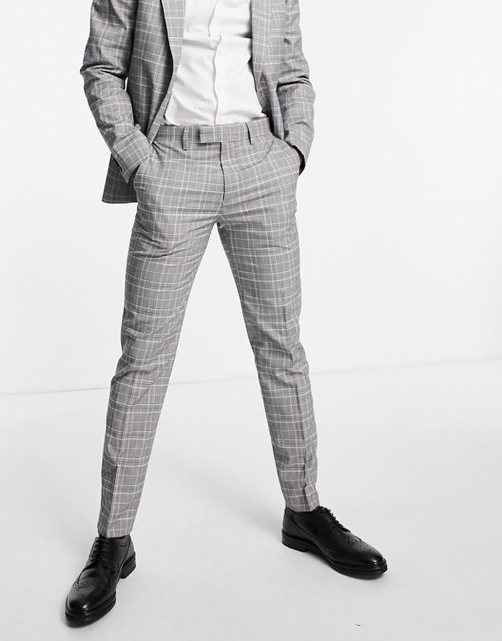 Topman Check Slim Pants In Gray-grey