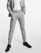 Topman Check Slim Pants In Gray-grey